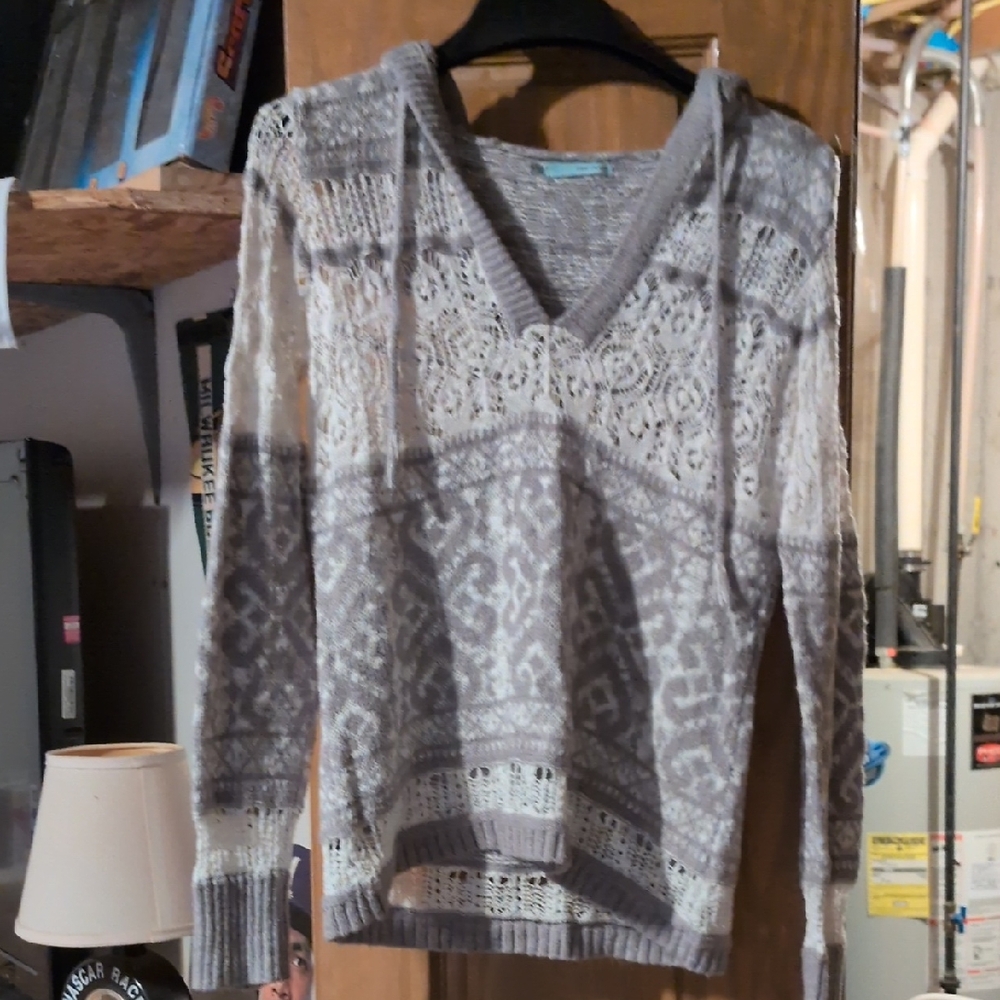Maurices Gray and White V-Neck Sweater